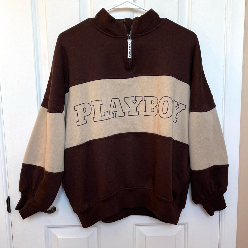 PLAYBOY Women’s Brown Two-Tone Oversized Sweatshirt